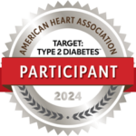 Badge says American Heart Association Target: Type 2 Diabetes Participant 2024